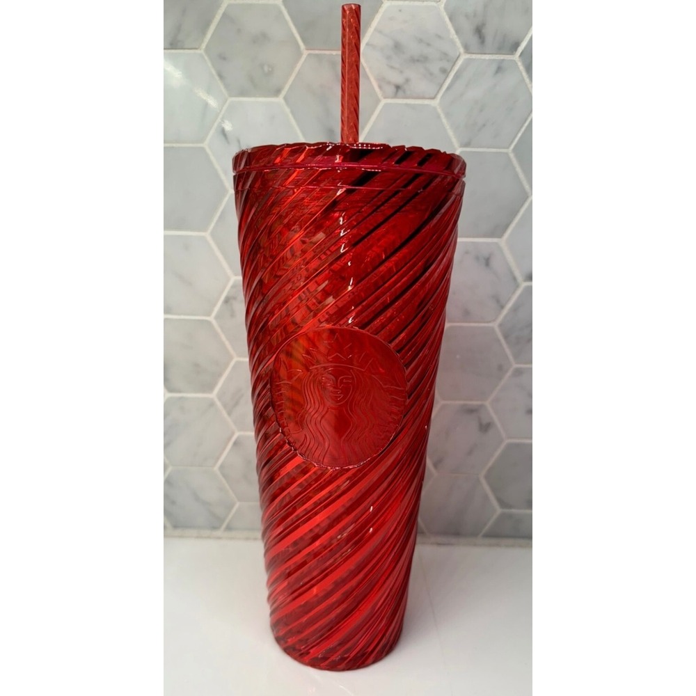 Starbucks Red Swirl Tumbler Venti‎ 24oz Reusable Cold Cup with Lid Straw Set - Picture 5 of 5